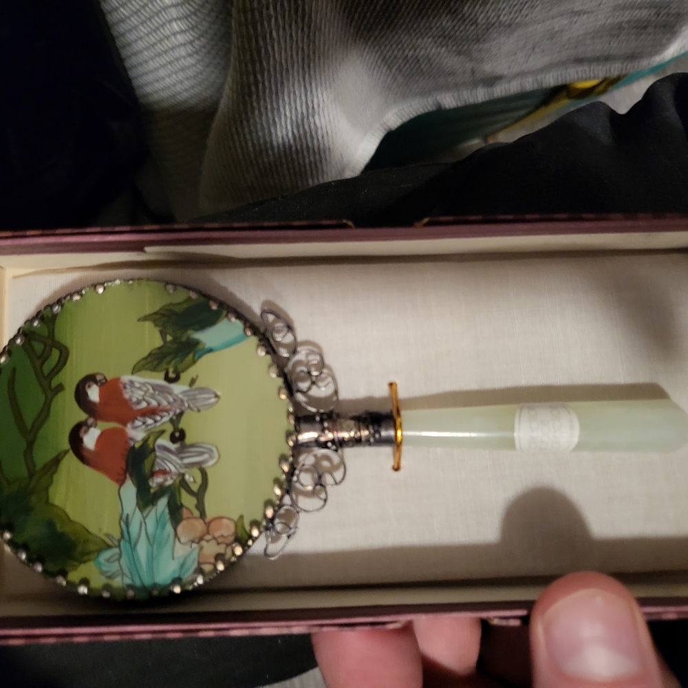 Decorative Hand Mirror with Bird Design